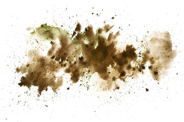 Earthy brown watercolor splatters with a touch of green on white background.