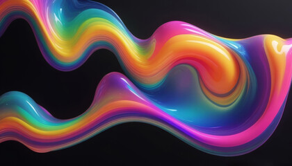 Wave viscous gel abstract bright iridescent glossy 3d liquid on black background