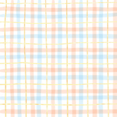 Gold Blue Orange Plaid Gingham Check Hand Drawn Background Overlay