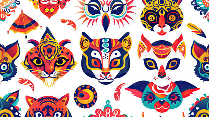 Fototapeta premium Seamless Pattern with Colorful Animal Masks