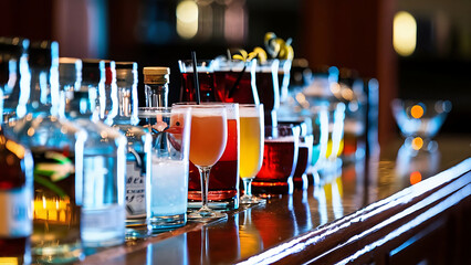 Beautiful chilled drinks on the bar close up - obrazy, fototapety, plakaty
