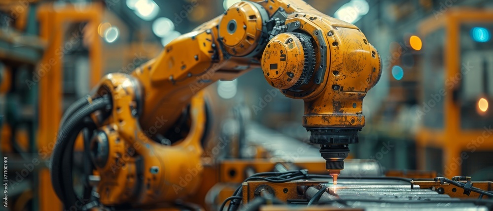 Aufkleber Checking and controlling welding robotics automatic arms machines with monitoring software in an intelligent factory automotive industrial. Industry 4.0. Digital manufacturing operation.