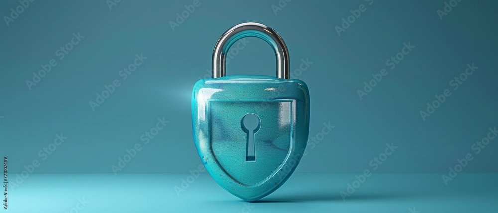 Leinwandbilder This is a 3D rendering of the 3D Lock with Key and Protection Shield. Cyber security internet and networking concept. Shield shape with padlock. Safety and privacy. Cartoon realistic icon isolated on