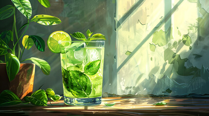 Summer Refreshing Iced Lemon Juice green plant house plant mojito chanh