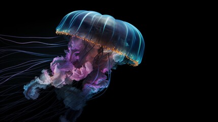 Jellyfish at the black background. Jellyfish in dark water