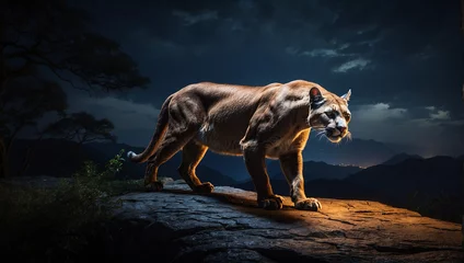 Schilderijen op glas Portrait of a cougar, mountain lion, puma, Winter mountains © ZOHAIB