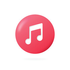 Realistick music note in circle with shadows and highlights vector icoon. Music player 3D button. 