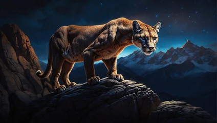 Poster Portrait of a cougar, mountain lion, puma, Winter mountains © ZOHAIB