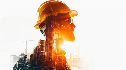 Silhouette of a Worker in Yellow Helmet Amidst City Skyline of Buildings Under Construction Generative AI - obrazy, fototapety, plakaty