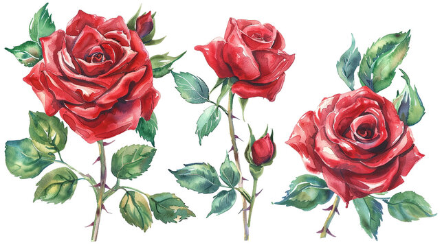 Illustration featuring a digital watercolor rendition of a bouquet of red roses set against a white backdrop.