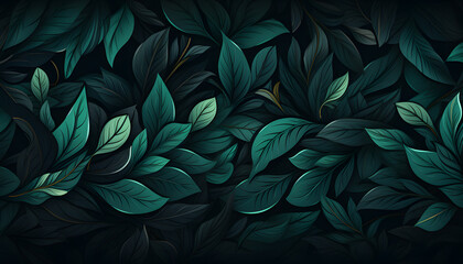 Enigmatic Embrace: Verdant Leaves Against a Mysterious Abyss