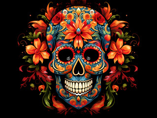 Day of the Dead skull with floral ornament. Vector Illustration.