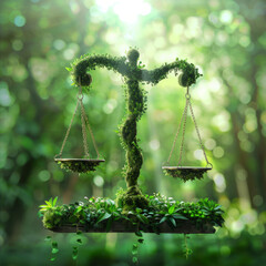 Image capturing the balance between law and environmental sustainability, with scales representing ecological justice. 