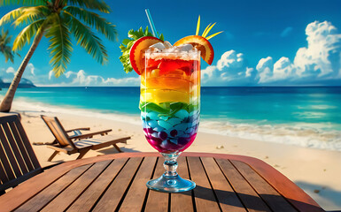 Refreshing summer drink with ice on the background of the sea vacation time cool soft drinks