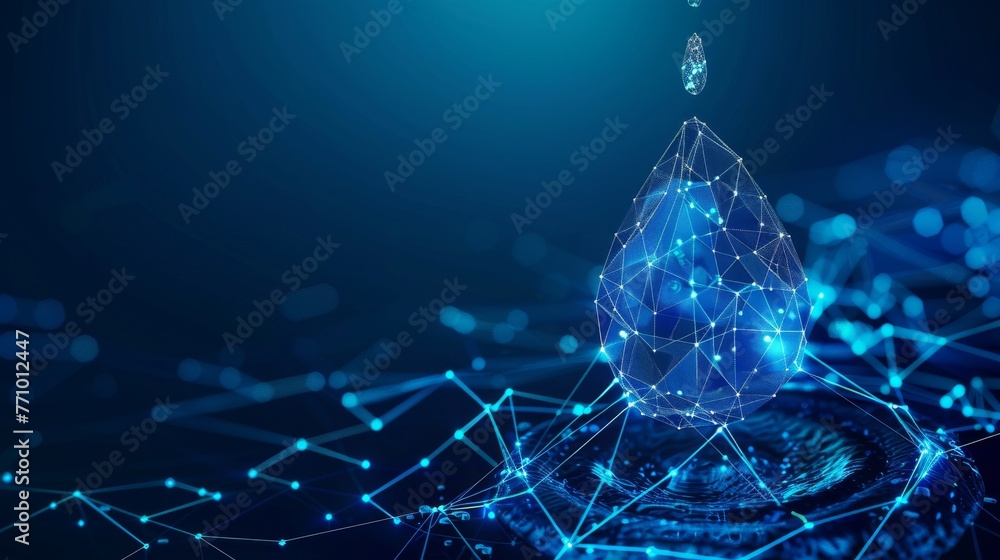 Leinwandbilder drop of water falling. low poly style design. abstract geometric background. wireframe light connect