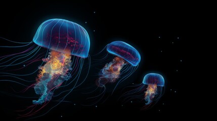 Jellyfish at the black background. Jellyfish in dark water