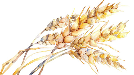 watercolor wheat ears isolated on white background