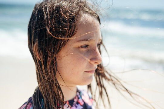 Young tween at beach