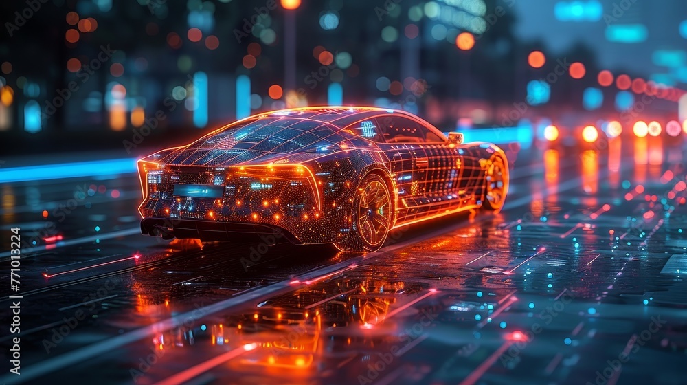 Aufkleber Autonomous self-driving mode vehicle with graphic sensor radar signal system and internet sensor, smart car trends in automotive industry.