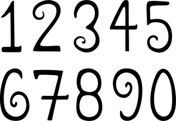 Set of 0-9 Fancy Number Vector Silhouette Cut Out Designs Handwritten on a White Background.