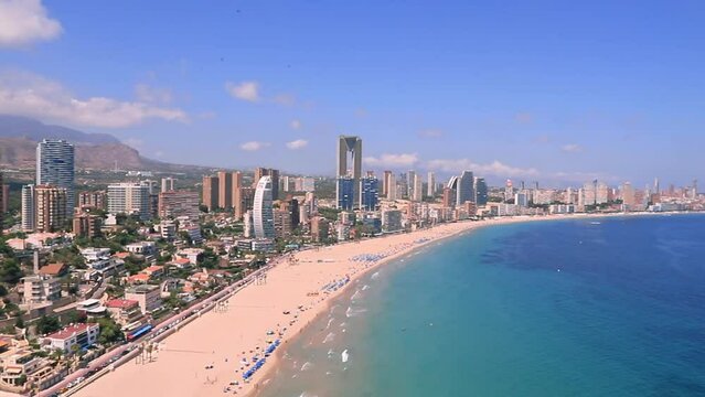Aerial view of Poniente beach Benidorm city,Spain