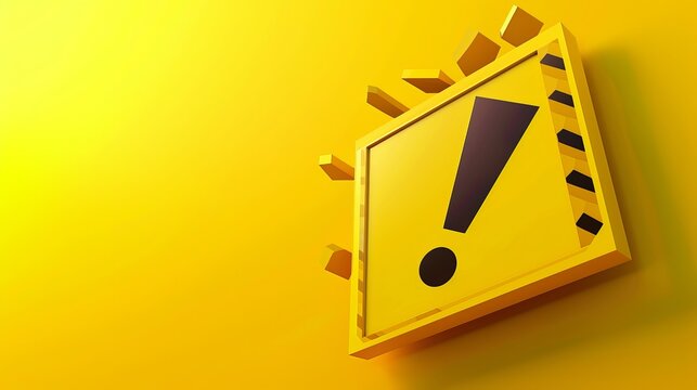 A 3D vector illustration presents a yellow warning sign with an exclamation mark concept.