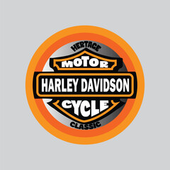  t-shirts with a Harley Davidson heritage classic motorcycle in an orange and black color circle