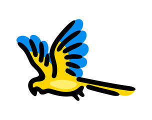 Ara parrot, macaw parrot or parrot macaw in flight. Bird, animal, popinjay, poll-parrot or parakeet, illustration