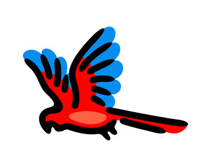 Ara parrot, macaw parrot or parrot macaw in flight. Bird, animal, popinjay, poll-parrot or parakeet, illustration