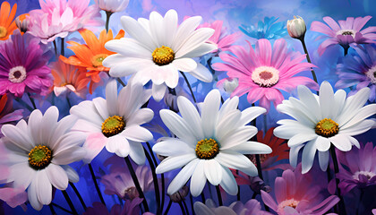 Beautiful daisies in the field. Spring nature background.