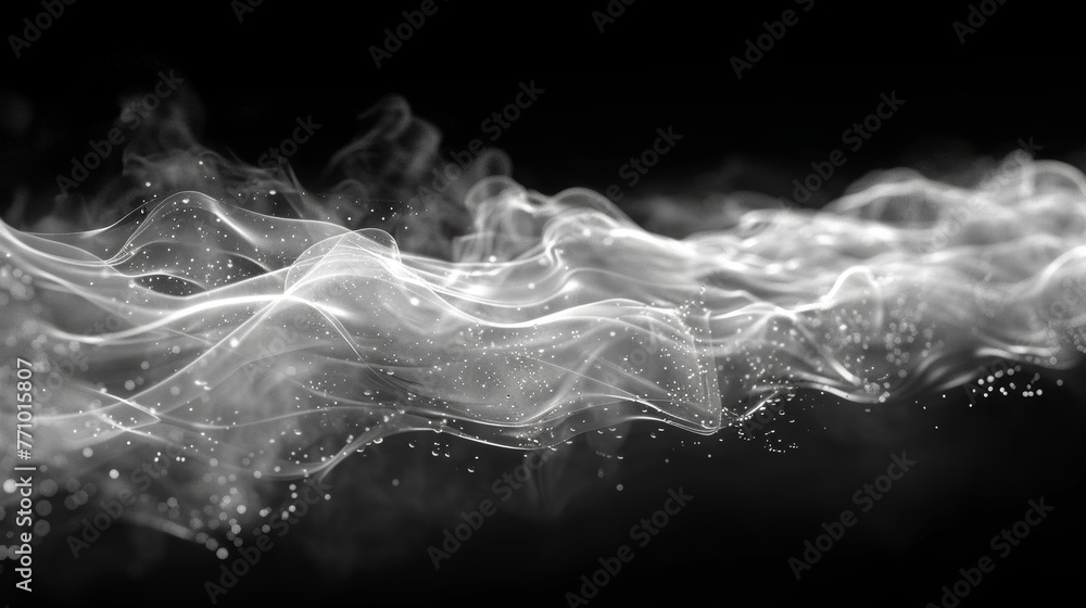 Poster flow of steam on white background with blurred white water vapour on an isolated black background. s