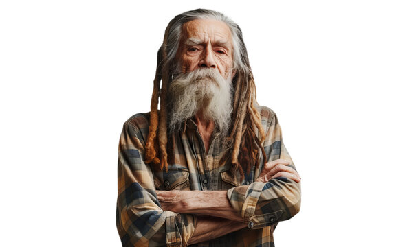 A portrait of the old man with dreadlocks.