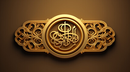 Arabic Islamic calligraphy of golden text Eid Mubarak on abstract dark background.