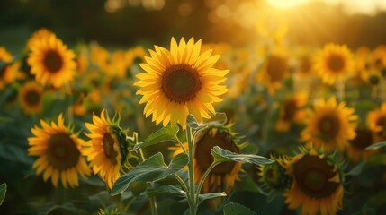 Bright and Cheery Sunflowers Blooming in a Sunny Field