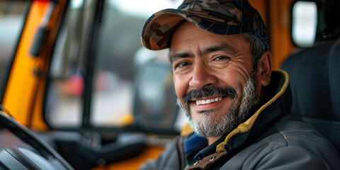 Latino car driver, smiling at the camera