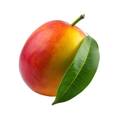 fresh tasty red mango fruit with a leaf on transparent background
