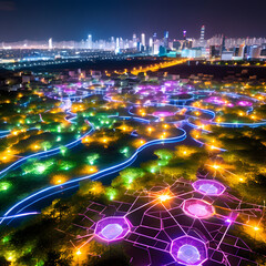 night lighting of a modern technology city in neon lights 