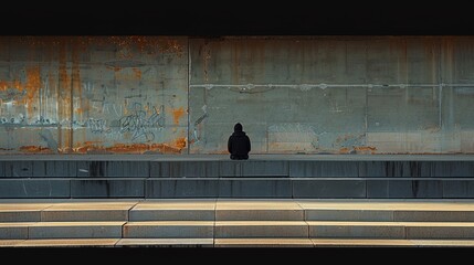 The solitude of a lone spectator seated in the deserted bleachers of an empty stadium, the em