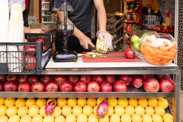 Seller Cutting Pineapple On The Street Of Istanbul