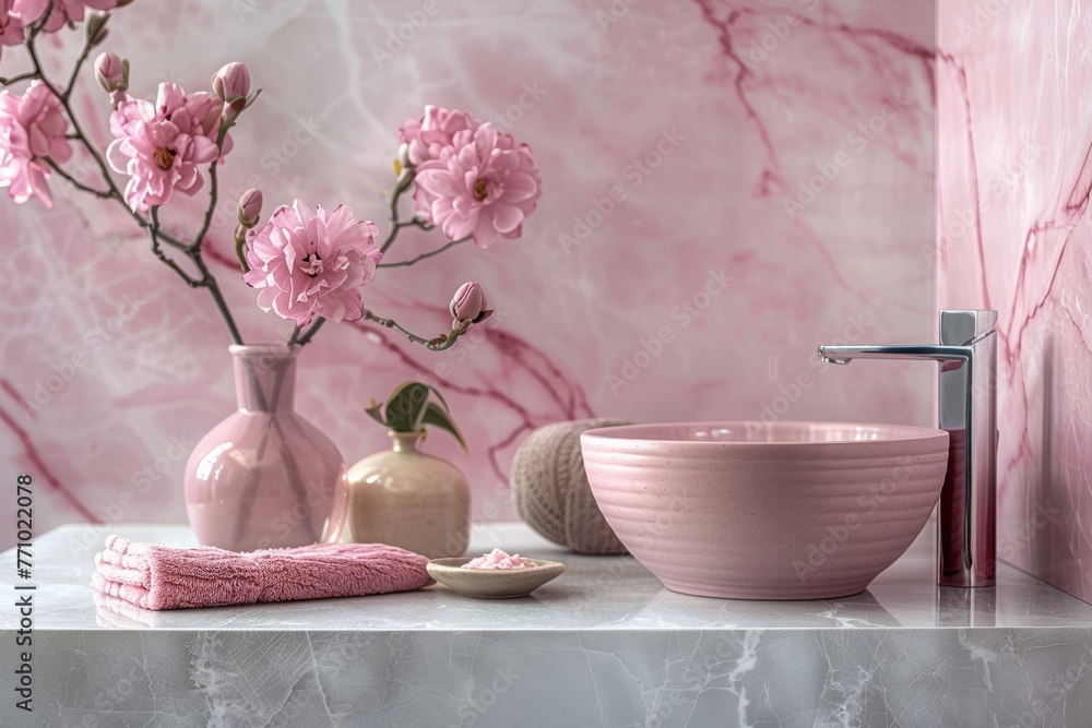 Poster delicate marble texture with soft blush tones for elegant surfaces generative ai