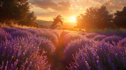 Serene Lavender Fields at Sunset - Nature Photography