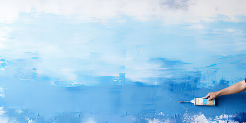 Painting with white and blue paint on canvas.