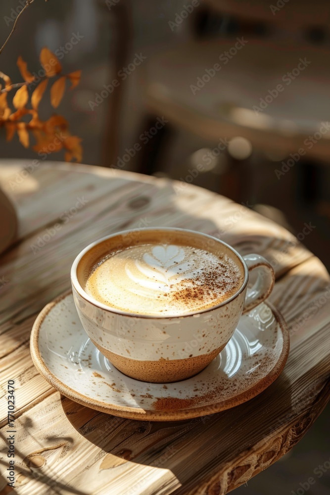 Poster minimalist cafe's latte on table generative ai