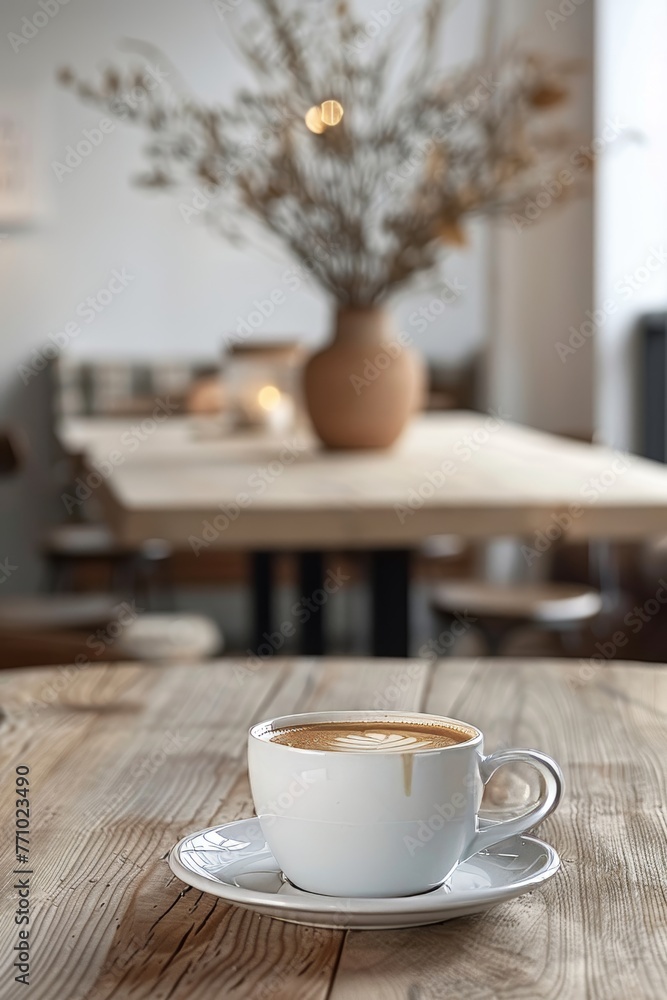 Poster minimalist cafe's latte on table generative ai