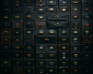 A wall of drawers with many different types of locks on them. Generative AI.
