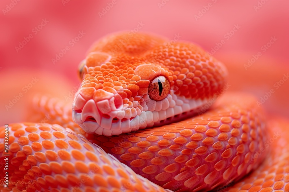 Poster minimalist red snake with cute expression and smooth texture generative ai