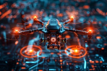 Futuristic Drone Implementing High-Tech Cybersecurity Measures Generative AI - obrazy, fototapety, plakaty