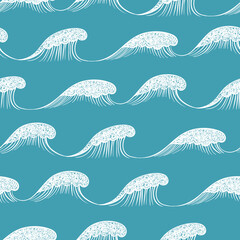 Sea waves seamless pattern. Doodle vector water surface background	