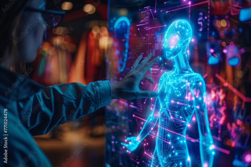 Poster ai hologram assistant designer collaborating with human chief designer generative ai