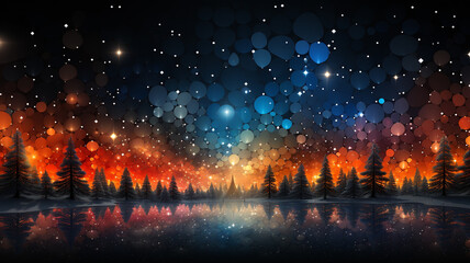 A mesmerizing night under the starry sky, where trees come alive with vibrant colors. - obrazy, fototapety, plakaty
